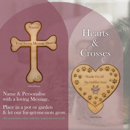 Unique Commemorative Heart Of Paws & Dog Bone Cross